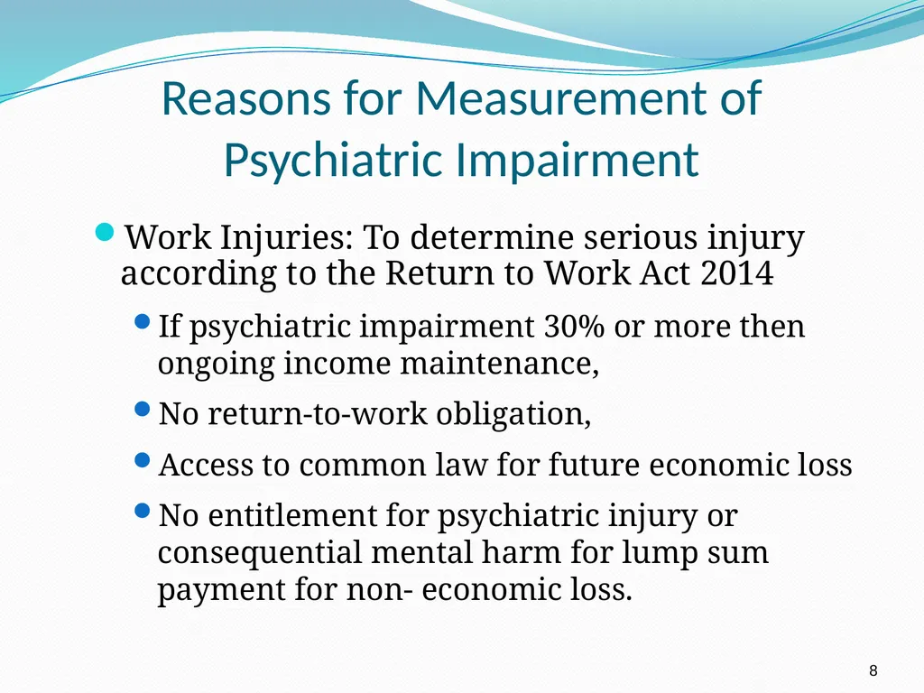 An Update on the (GEPIC) Return to Work Claimants - slide 8 of 86