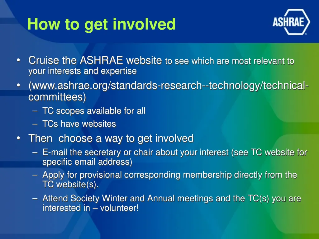 ASHRAE Technical Committees – The Who, What, and - slide 10 of 14