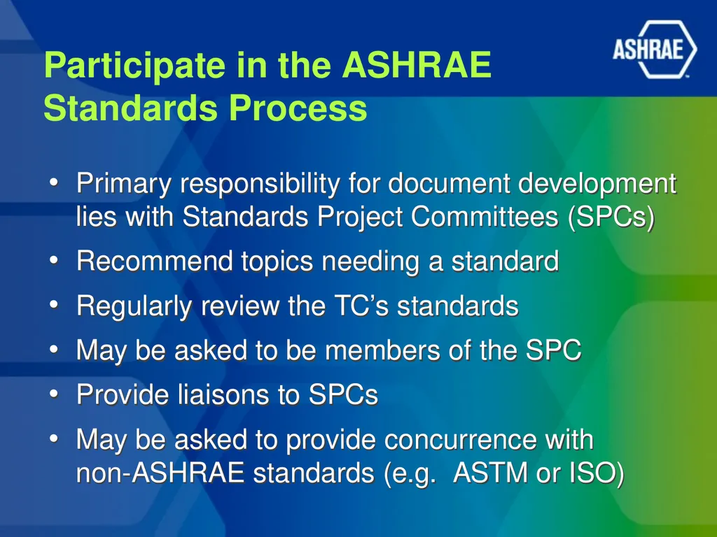 ASHRAE Technical Committees – The Who, What, and - slide 7 of 14