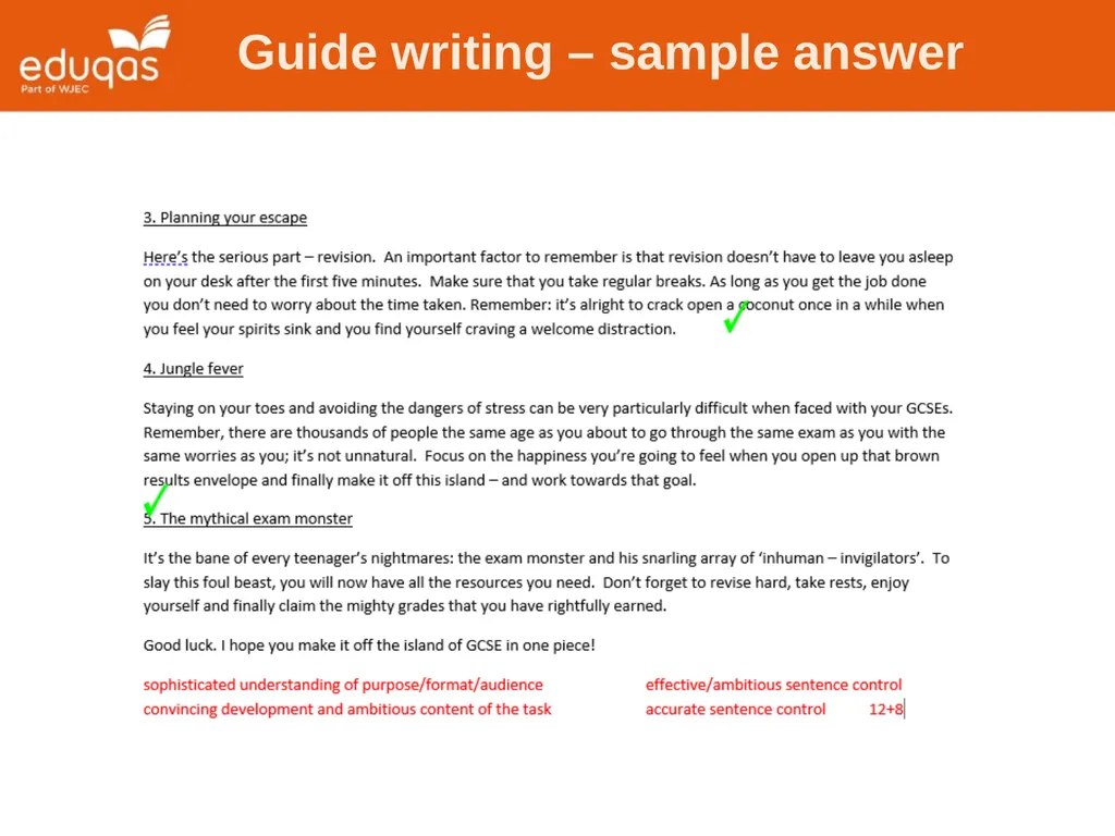 Eduqas GCSE English Language Writing Tasks Guides - slide 13 of 16