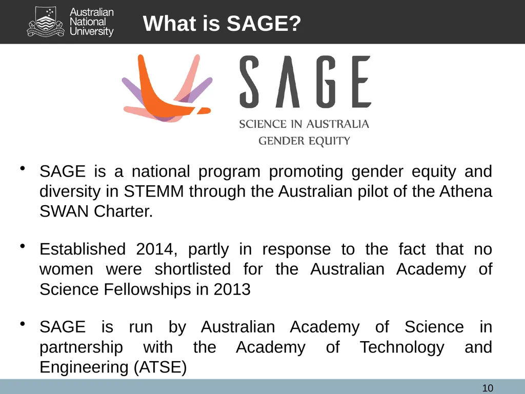 SAGE Athena SWAN Pilot Information for ANU - slide 10 of 18