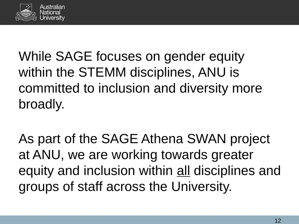 SAGE Athena SWAN Pilot Information for ANU - slide 12 of 18