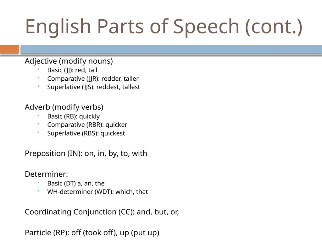 NLP Linguistics 101 David Kauchak CS159 – Spring - slide 25 of 52