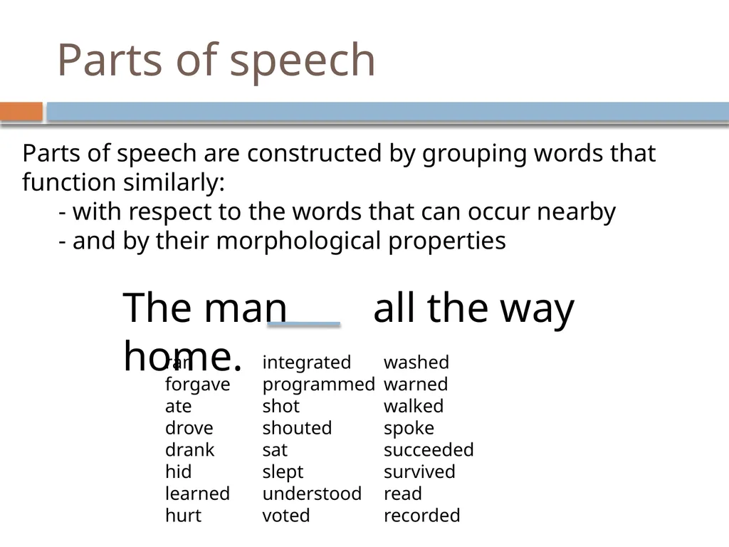 NLP Linguistics 101 David Kauchak CS159 – Spring - slide 20 of 52