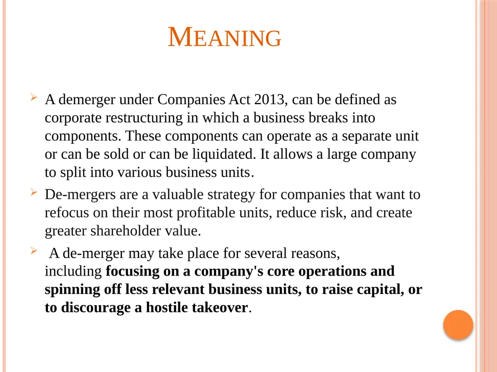 Demerger & Takeover Subject: Merger & Acquisition - slide 4 of 16