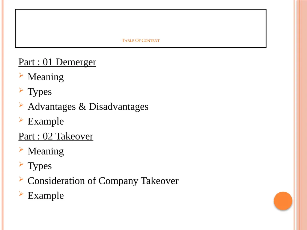 Demerger & Takeover Subject: Merger & Acquisition - slide 2 of 16