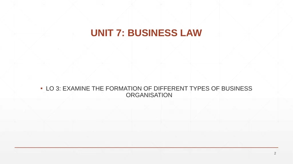 UNIT 7: BUSINESS LAW UNIT CODE: H/617/0736 UNIT 7: - slide 2 of 43