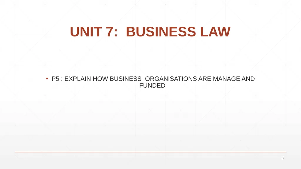 UNIT 7: BUSINESS LAW UNIT CODE: H/617/0736 UNIT 7: - slide 3 of 43