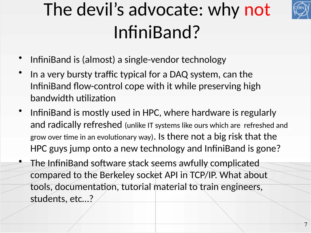 Technical workshop on InfiniBand for Trigger/DAQ - slide 7 of 8