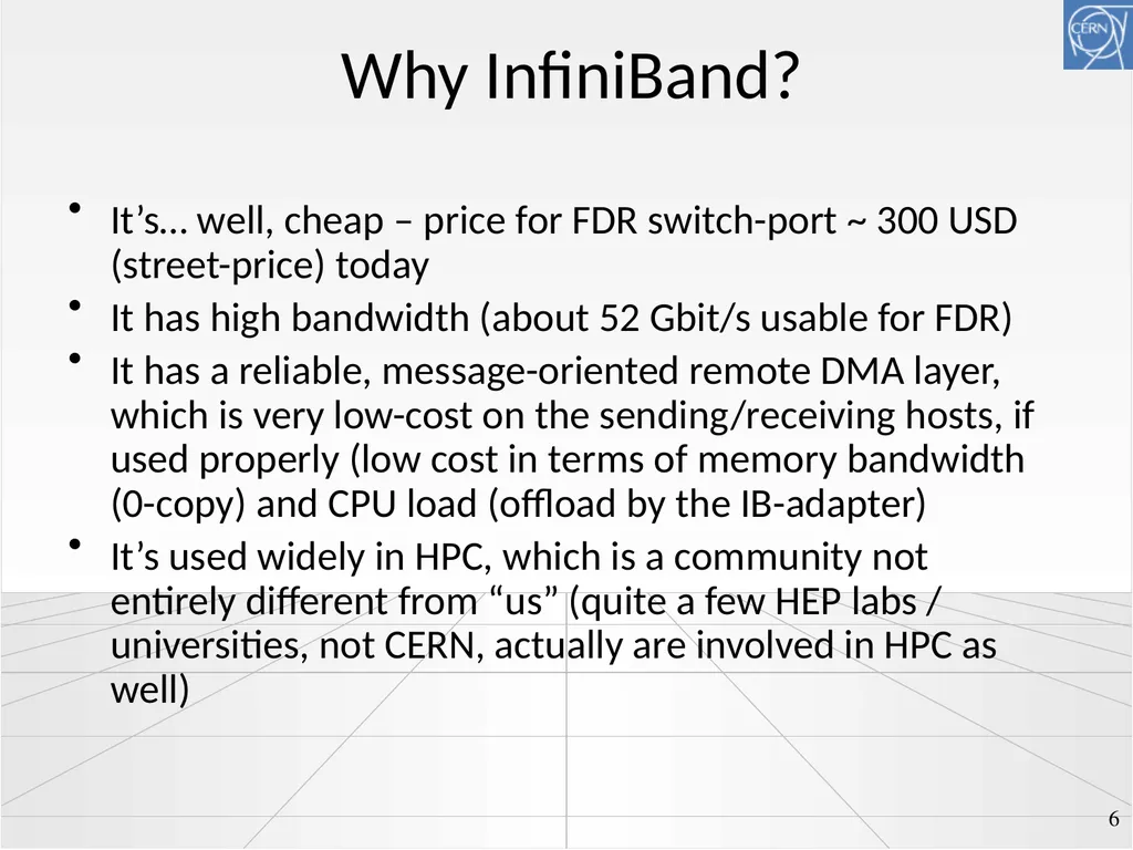 Technical workshop on InfiniBand for Trigger/DAQ - slide 6 of 8