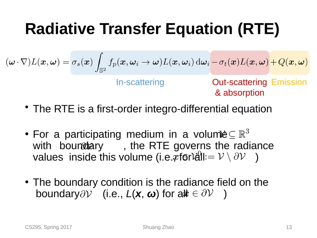 Radiative Transfer & Volume Path Tracing CS295, - slide 13 of 44