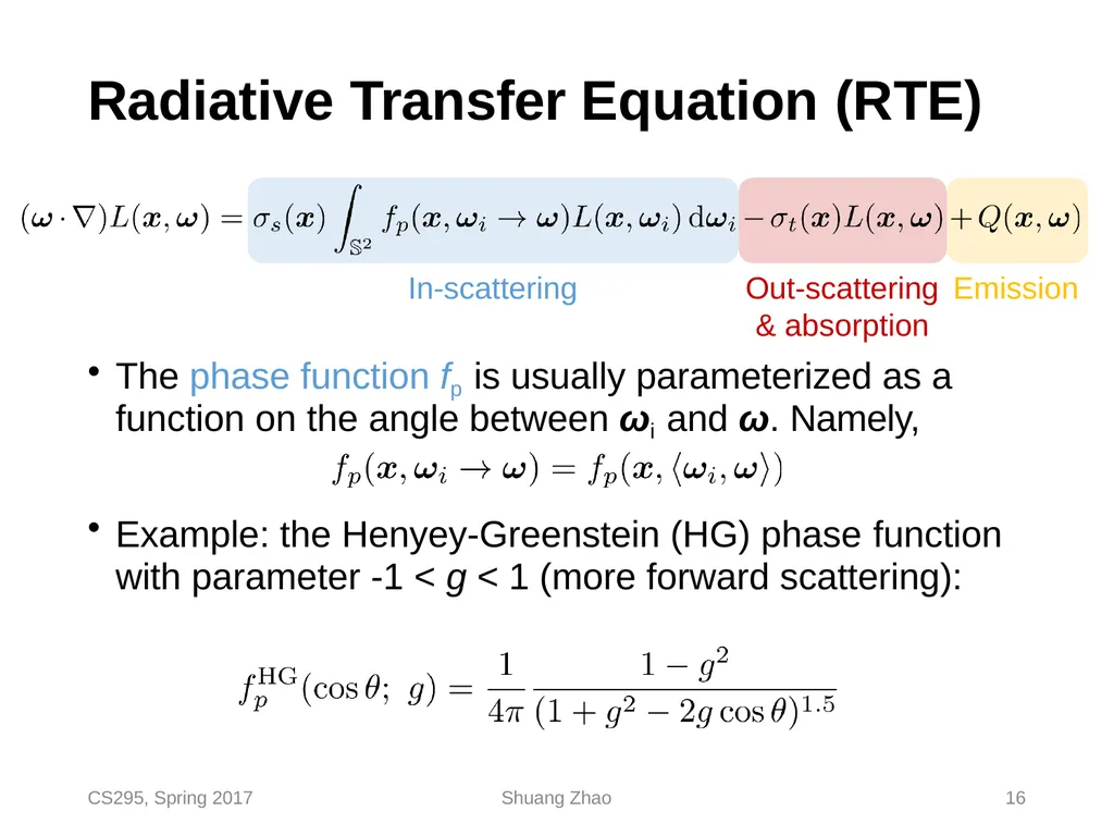 Radiative Transfer & Volume Path Tracing CS295, - slide 16 of 44