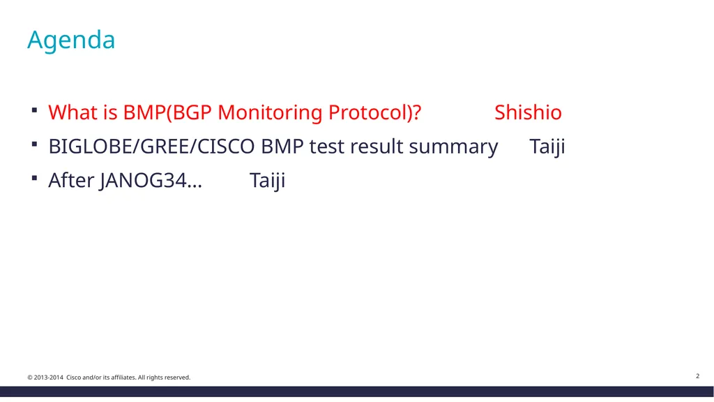BMP(BGP Monitoring Protocol) Testing by *JANOGers - slide 2 of 10