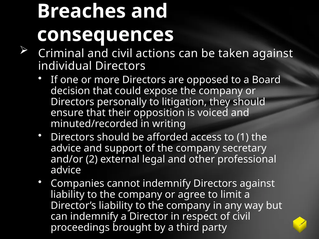 Legal duties of a Company Director Duty to promote - slide 20 of 24