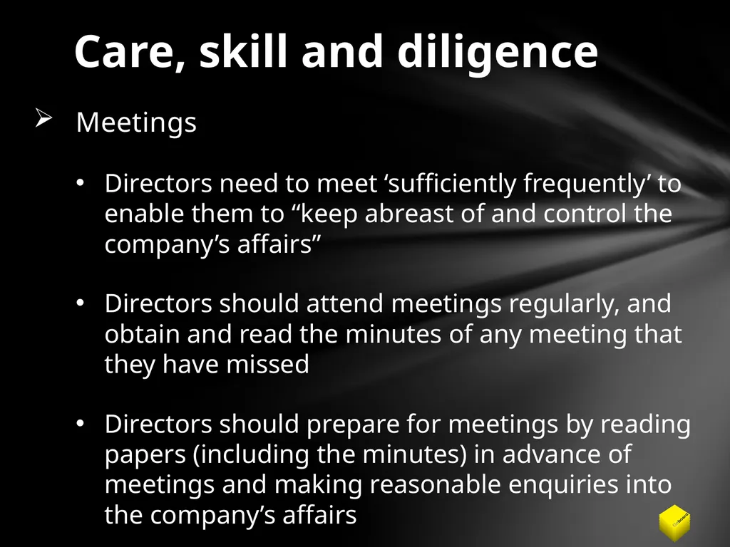 Legal duties of a Company Director Duty to promote - slide 7 of 24