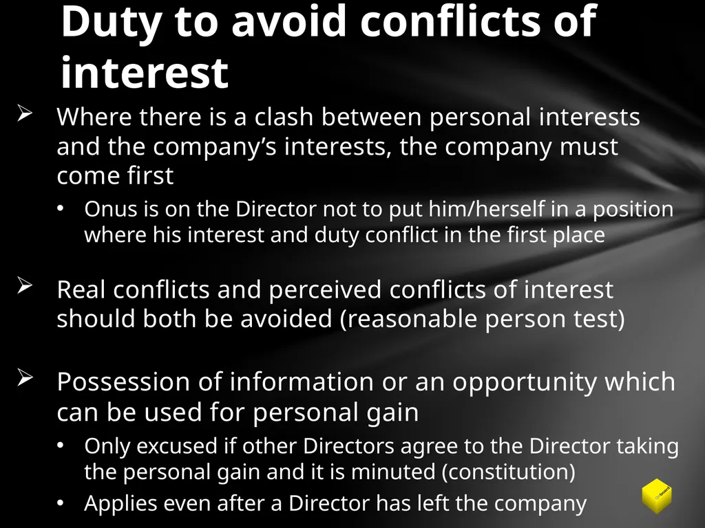 Legal duties of a Company Director Duty to promote - slide 12 of 24