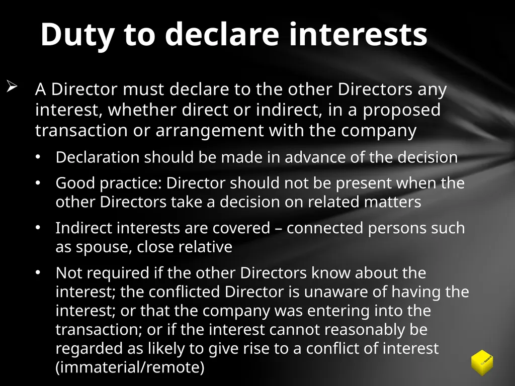 Legal duties of a Company Director Duty to promote - slide 13 of 24