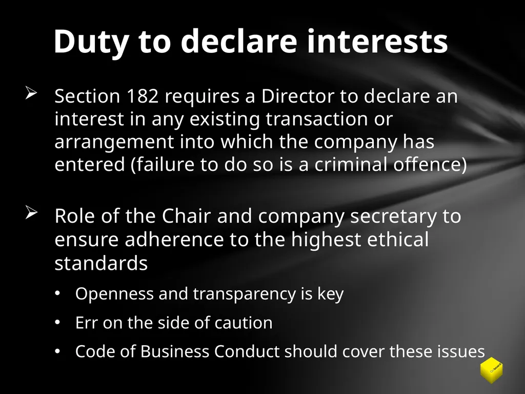 Legal duties of a Company Director Duty to promote - slide 14 of 24