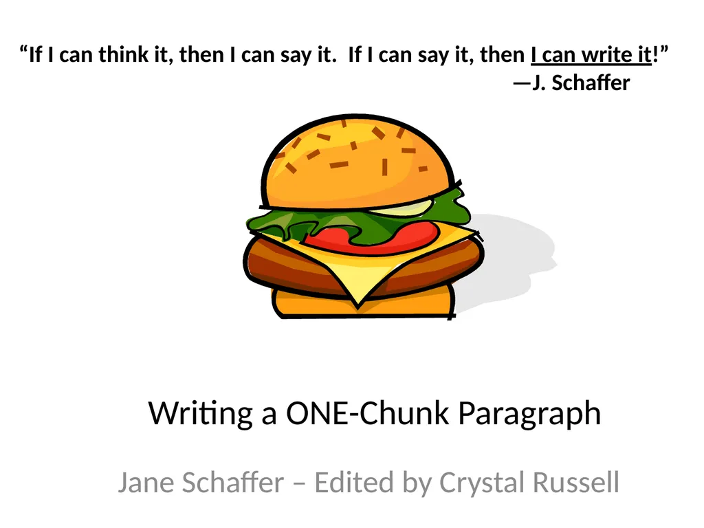 Writing a ONE-Chunk Paragraph Jane Schaffer – - slide 1 of 17