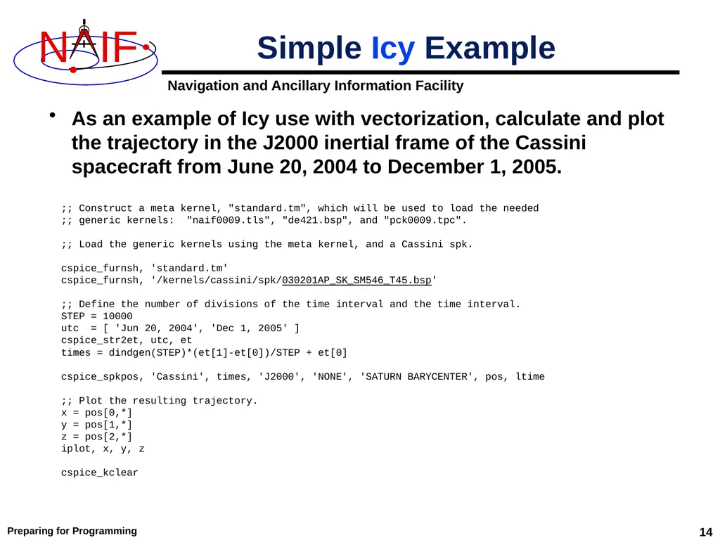 Preparing for Programming Using the SPICE Toolkits - slide 14 of 19