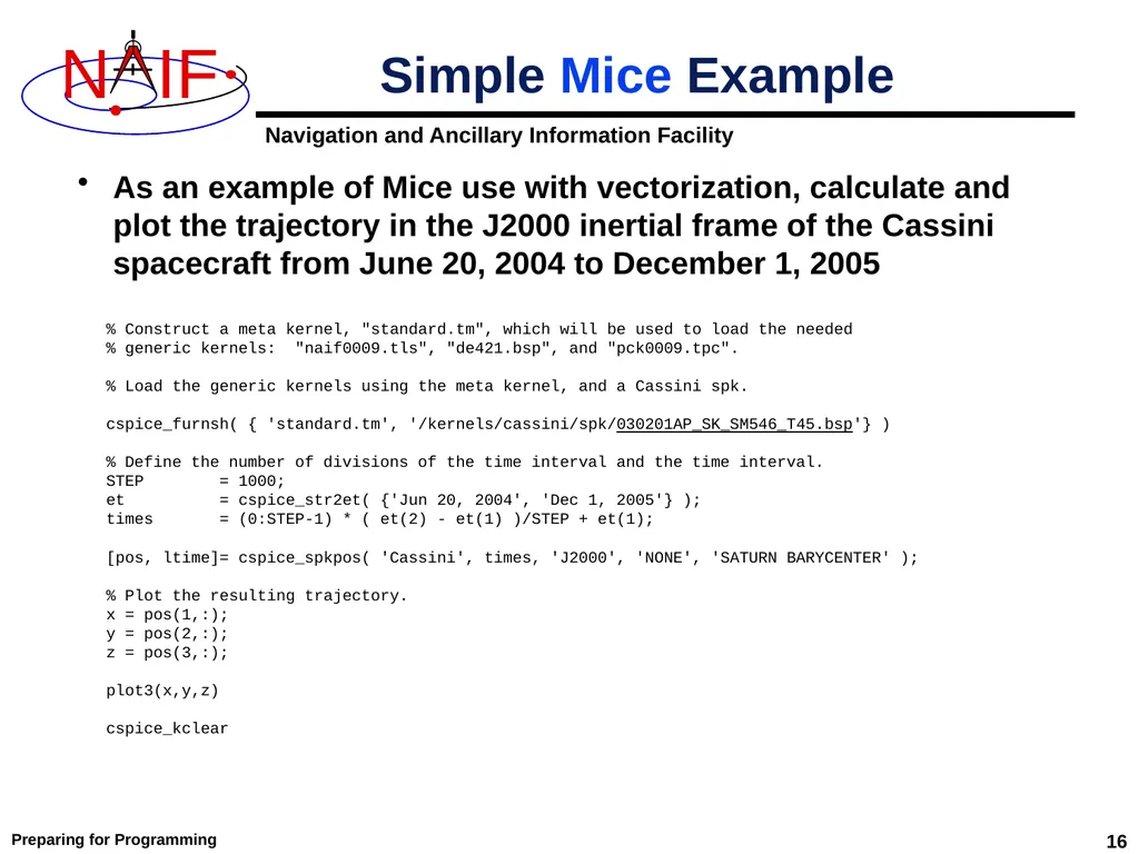 Preparing for Programming Using the SPICE Toolkits - slide 16 of 19