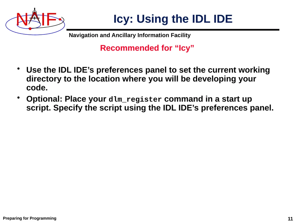 Preparing for Programming Using the SPICE Toolkits - slide 11 of 19