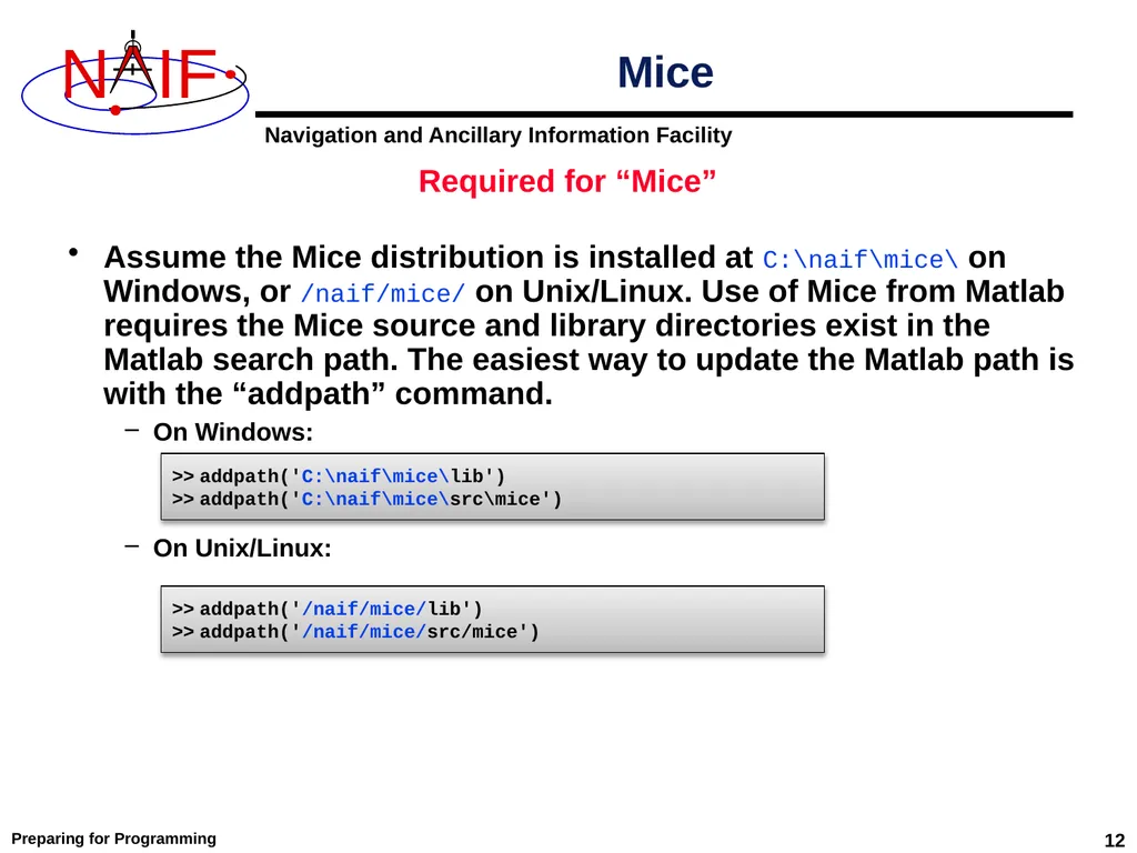Preparing for Programming Using the SPICE Toolkits - slide 12 of 19