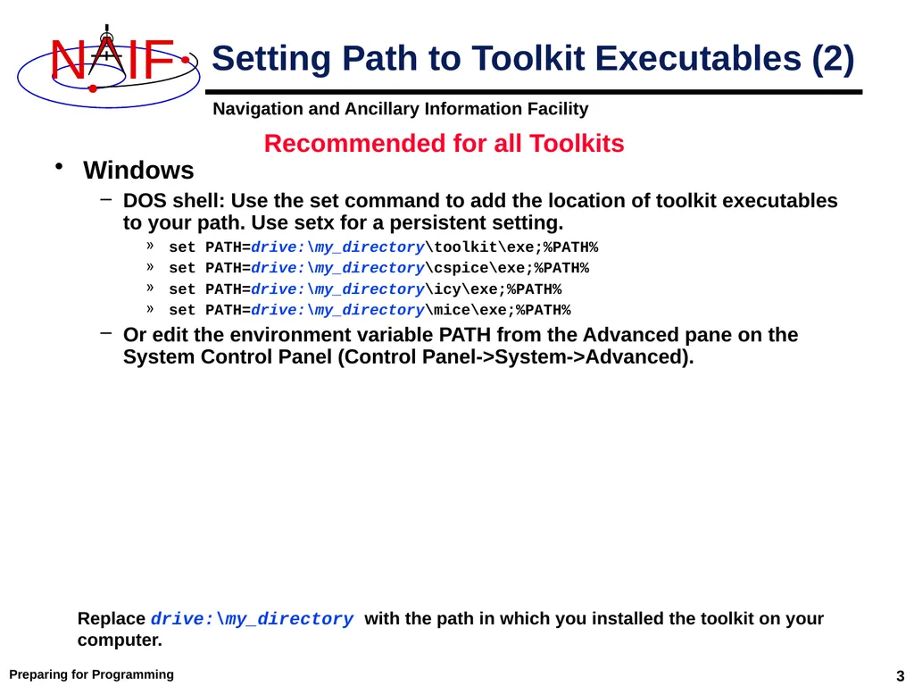 Preparing for Programming Using the SPICE Toolkits - slide 3 of 19