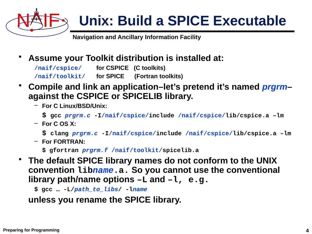 Preparing for Programming Using the SPICE Toolkits - slide 4 of 19