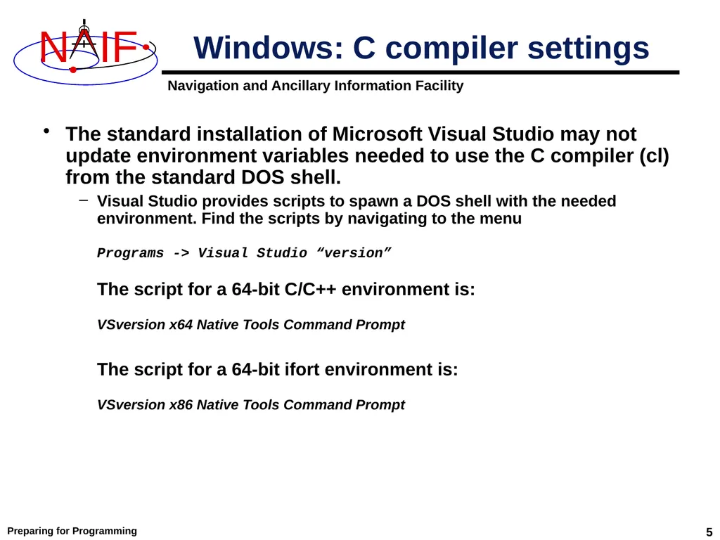 Preparing for Programming Using the SPICE Toolkits - slide 5 of 19