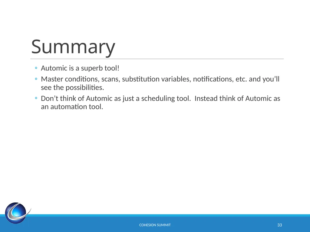 Creative Tips using Automic William E. Branch, - slide 33 of 35