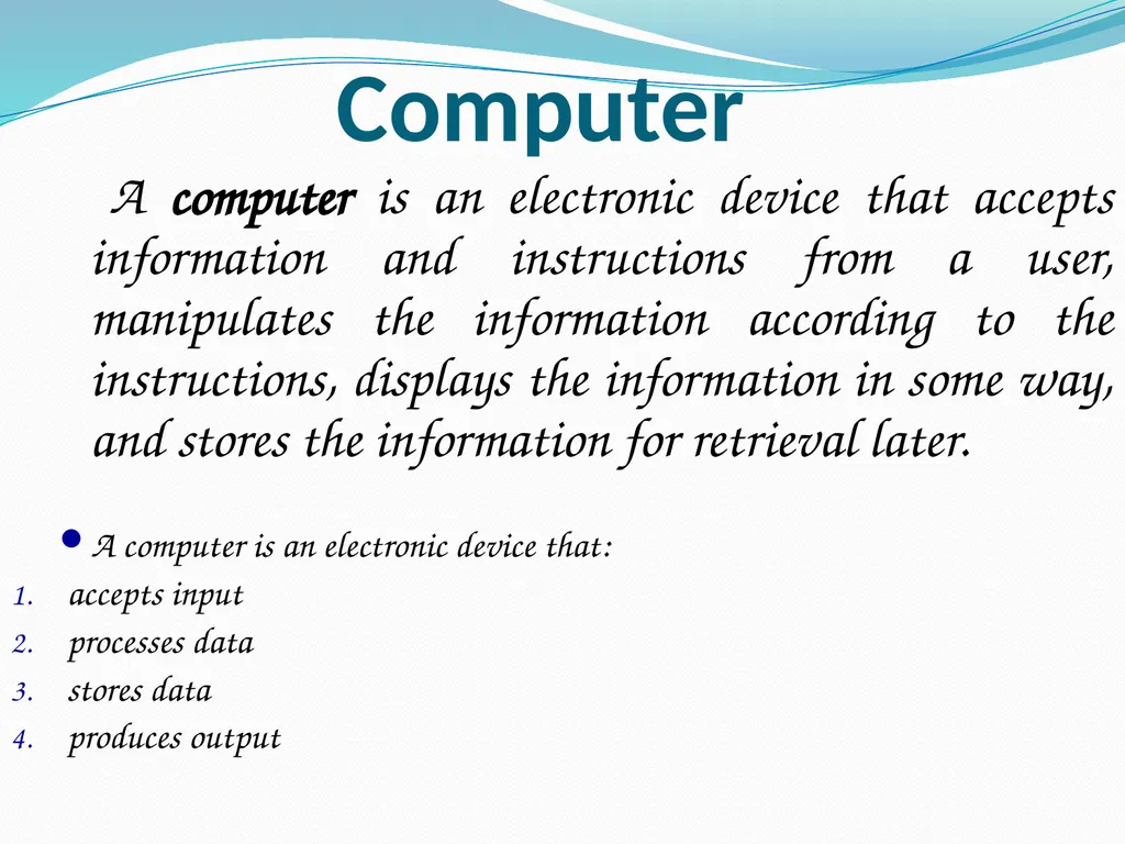 Use of Computers in Education Computer A computer - slide 2 of 14