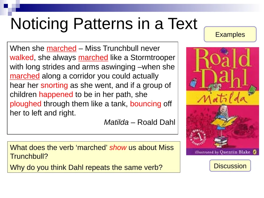 Creating characters in narrative: Using verbs to - slide 7 of 12