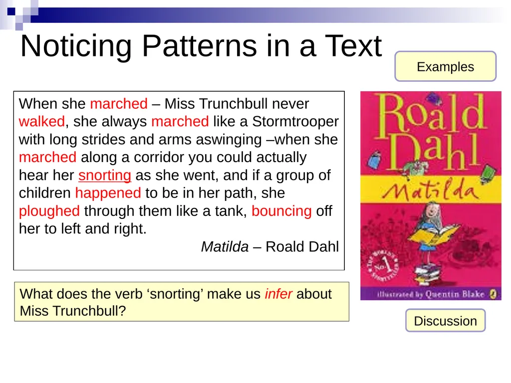 Creating characters in narrative: Using verbs to - slide 8 of 12