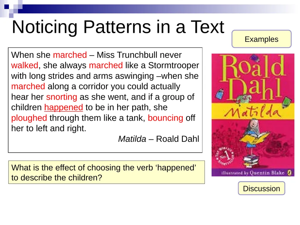 Creating characters in narrative: Using verbs to - slide 9 of 12