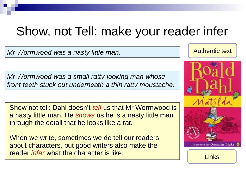 Creating characters in narrative: Using verbs to - slide 4 of 12