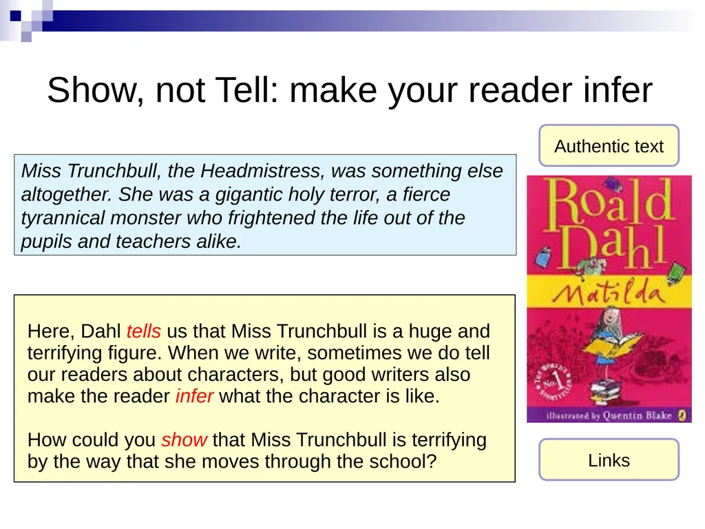 Creating characters in narrative: Using verbs to - slide 5 of 12