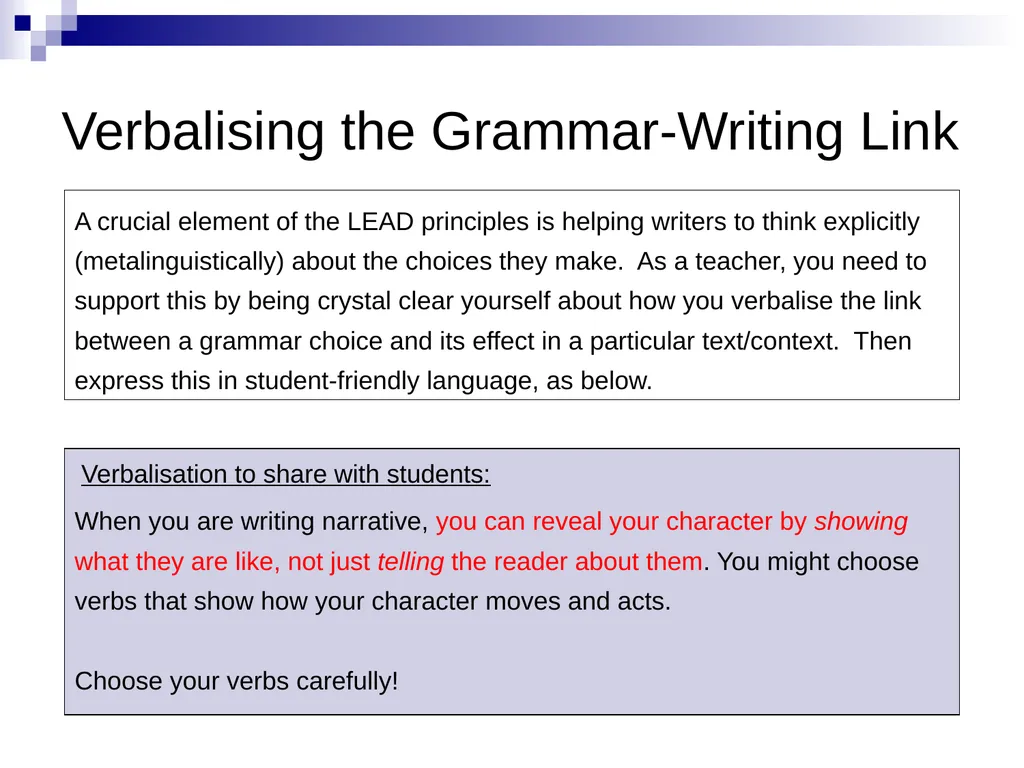 Creating characters in narrative: Using verbs to - slide 11 of 12