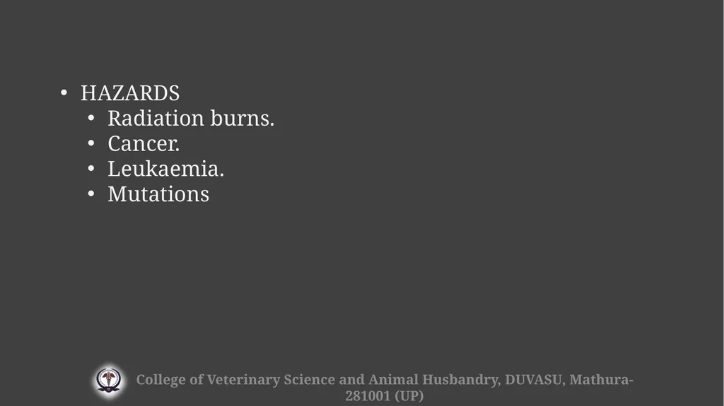 Radiation hazards & safety Gulshan Kumar MVSc, PhD - slide 5 of 29