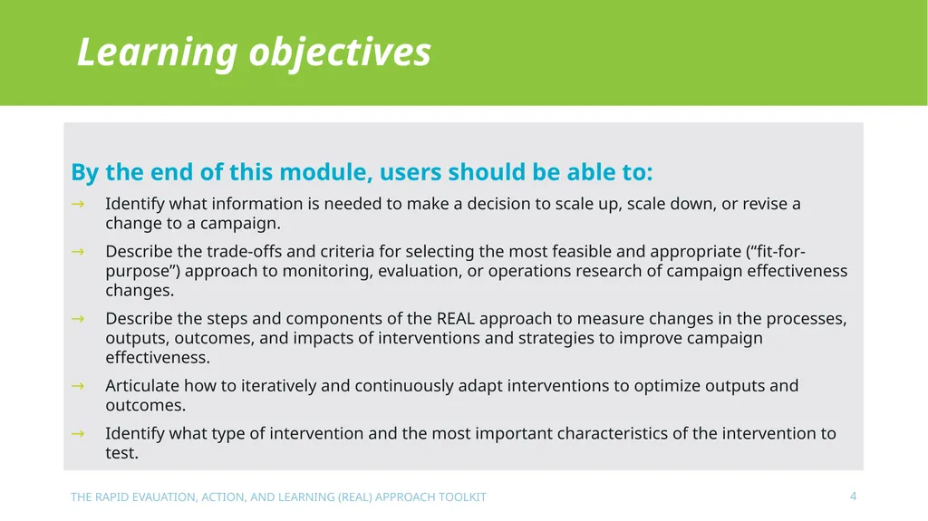 The Rapid Evaluation, Action, and Learning (REAL) - slide 4 of 29
