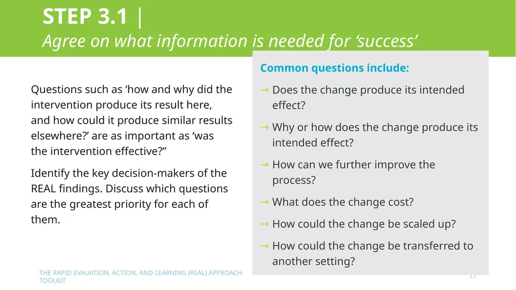 The Rapid Evaluation, Action, and Learning (REAL) - slide 17 of 29