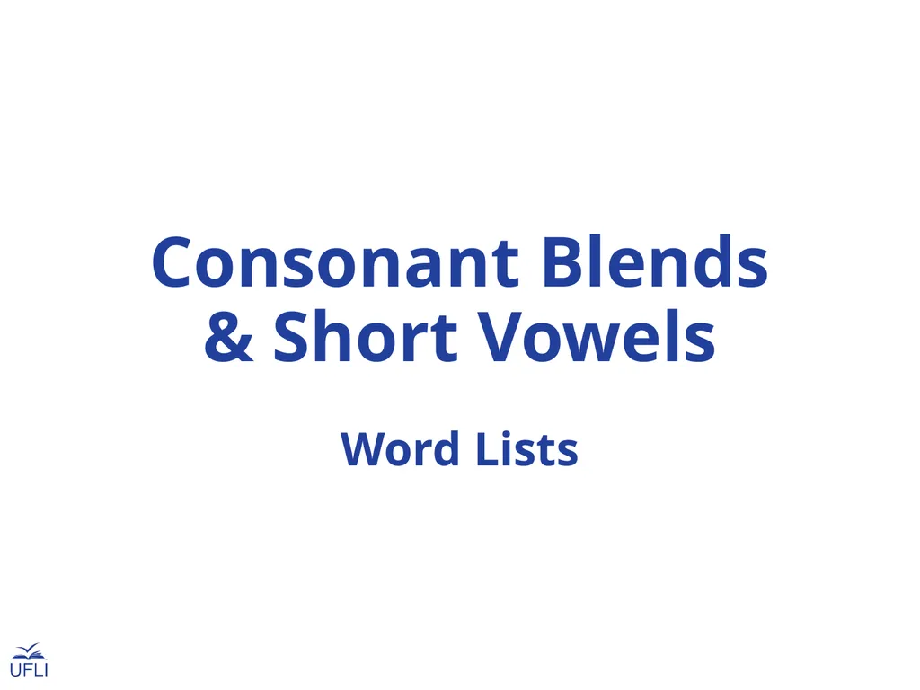 Consonant Blends & Short Vowels Word Lists stun - slide 1 of 13
