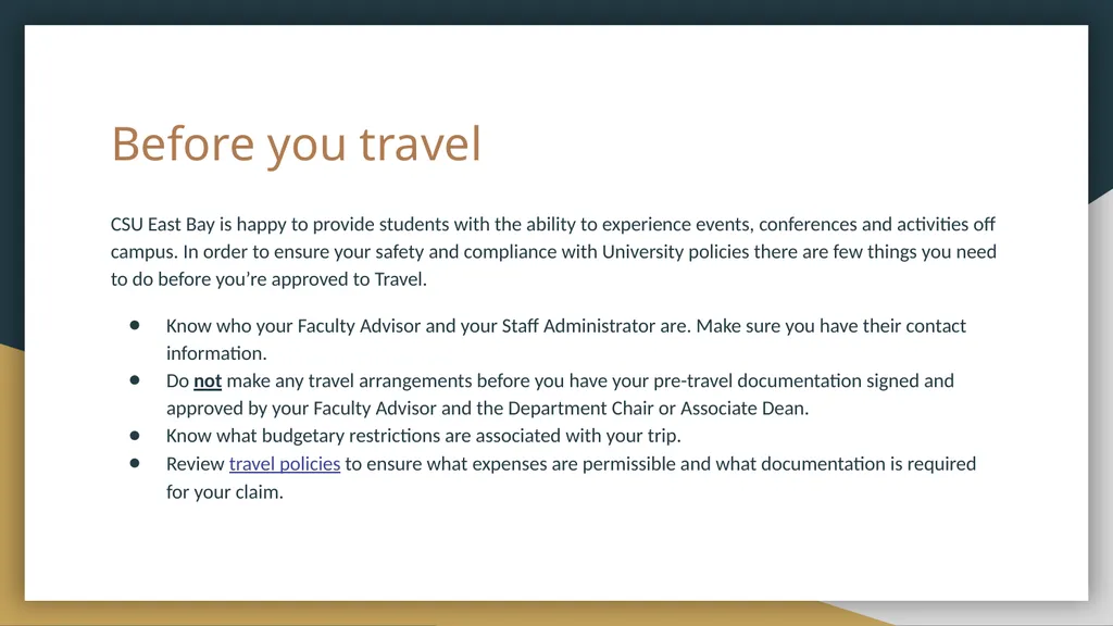 Student Travel Before you travel you must be - slide 3 of 8