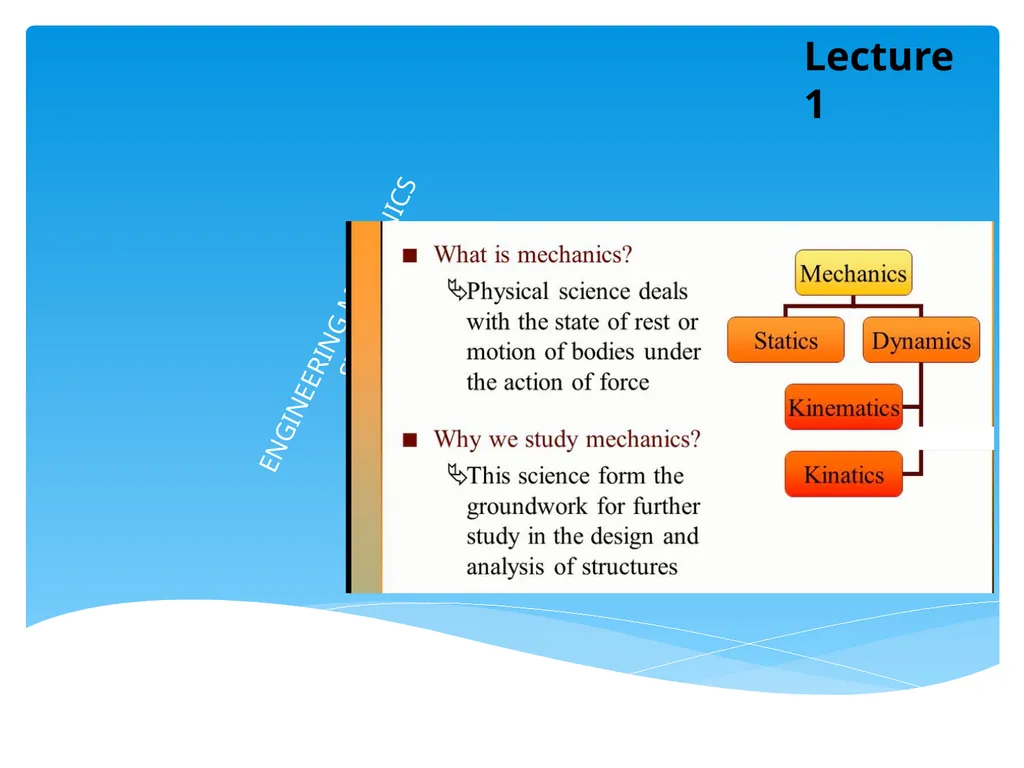 ENGINEERING MECHANICS STATICS Lecture 1 Basic - slide 1 of 7