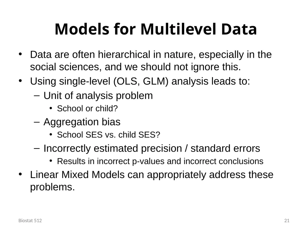 Analysis of Clustered and Longitudinal Data Module - slide 21 of 26