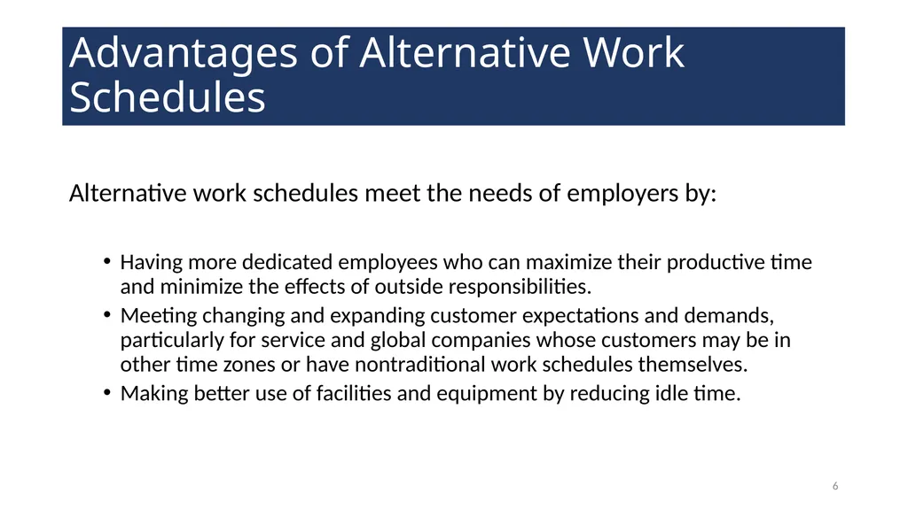 Alternative Work Schedules WELCOME! 2 Agenda - slide 6 of 21