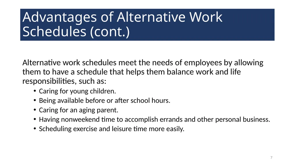 Alternative Work Schedules WELCOME! 2 Agenda - slide 7 of 21