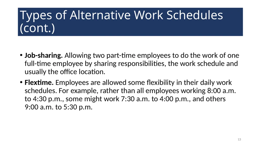 Alternative Work Schedules WELCOME! 2 Agenda - slide 13 of 21