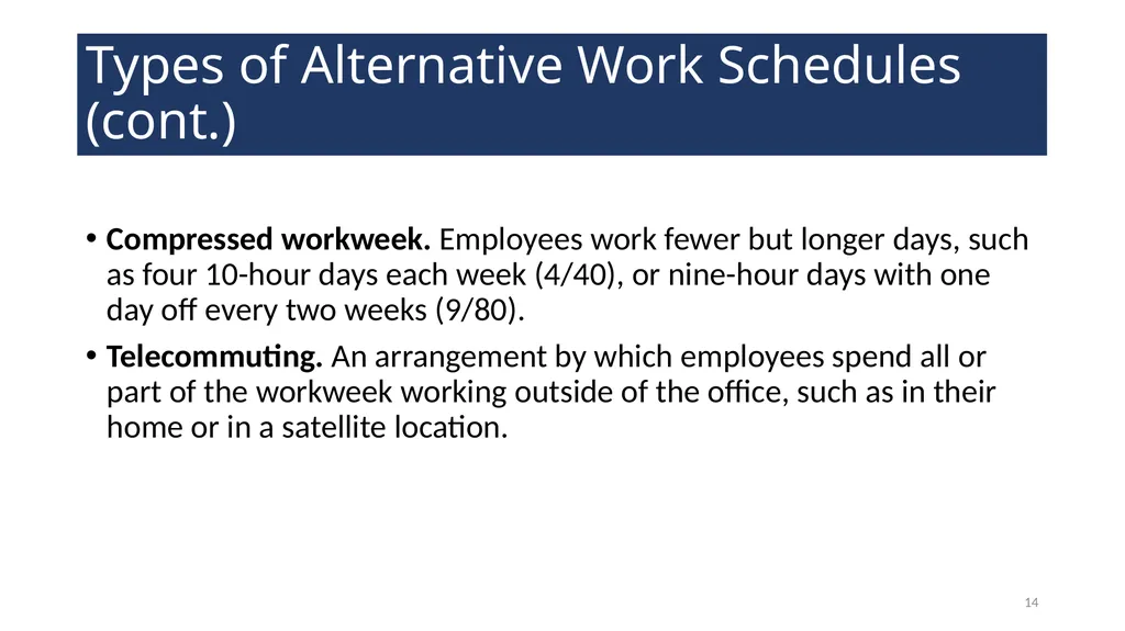 Alternative Work Schedules WELCOME! 2 Agenda - slide 14 of 21