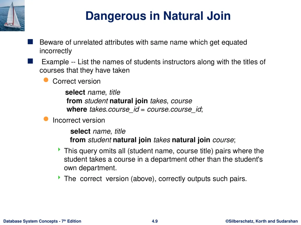 Chapter 4 : Intermediate SQL Outline Join - slide 9 of 58